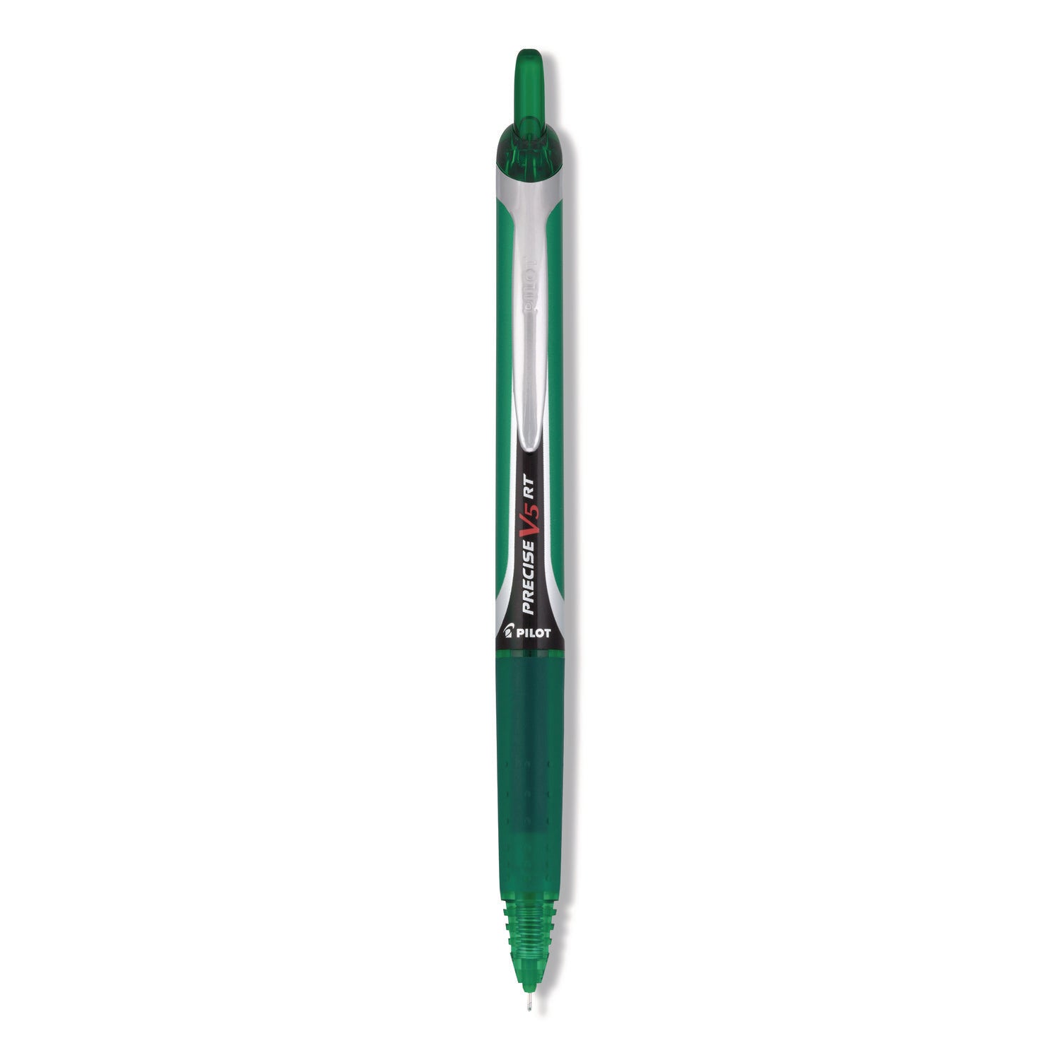 Precise V5RT Rollerball Pen, Retractable, Extra-Fine 0.5 mm, Green Ink, Green/Silver Barrel