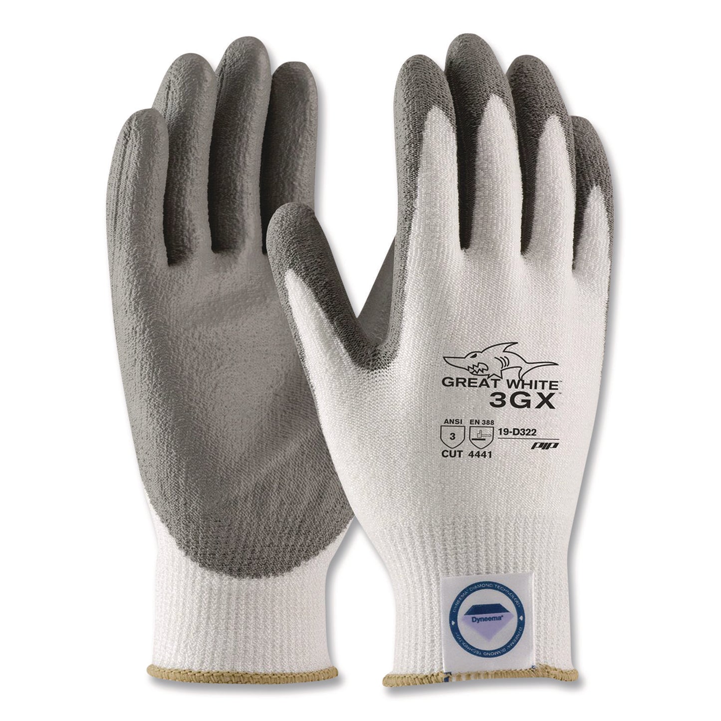 Great White 3GX Seamless Knit Dyneema Diamond Blended Gloves, EN388: 4542, Medium, White/Gray, Pair