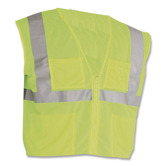 ANSI Class 2 Four Pocket Zipper Safety Vest, Polyester Mesh, 3X-Large, Hi-Viz Lime Yellow