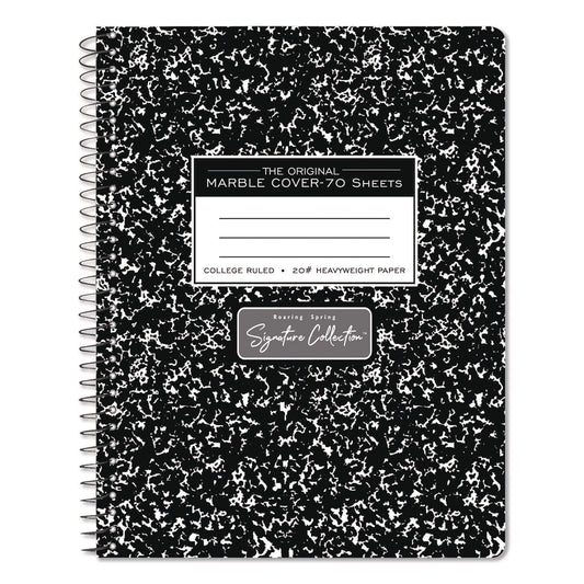 Signature Collection Spiralbound Composition Book, Medium/College Rule, Black Marble Cover, (70) 9.75 x 7 Sheets