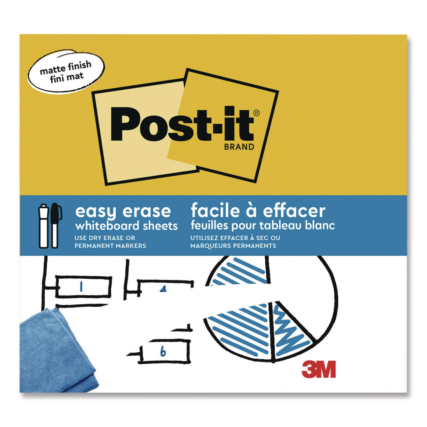 Easy-Erase Whiteboard Sheets, Plastic Surface, 9.1 x 9.1, White, 2/Pack