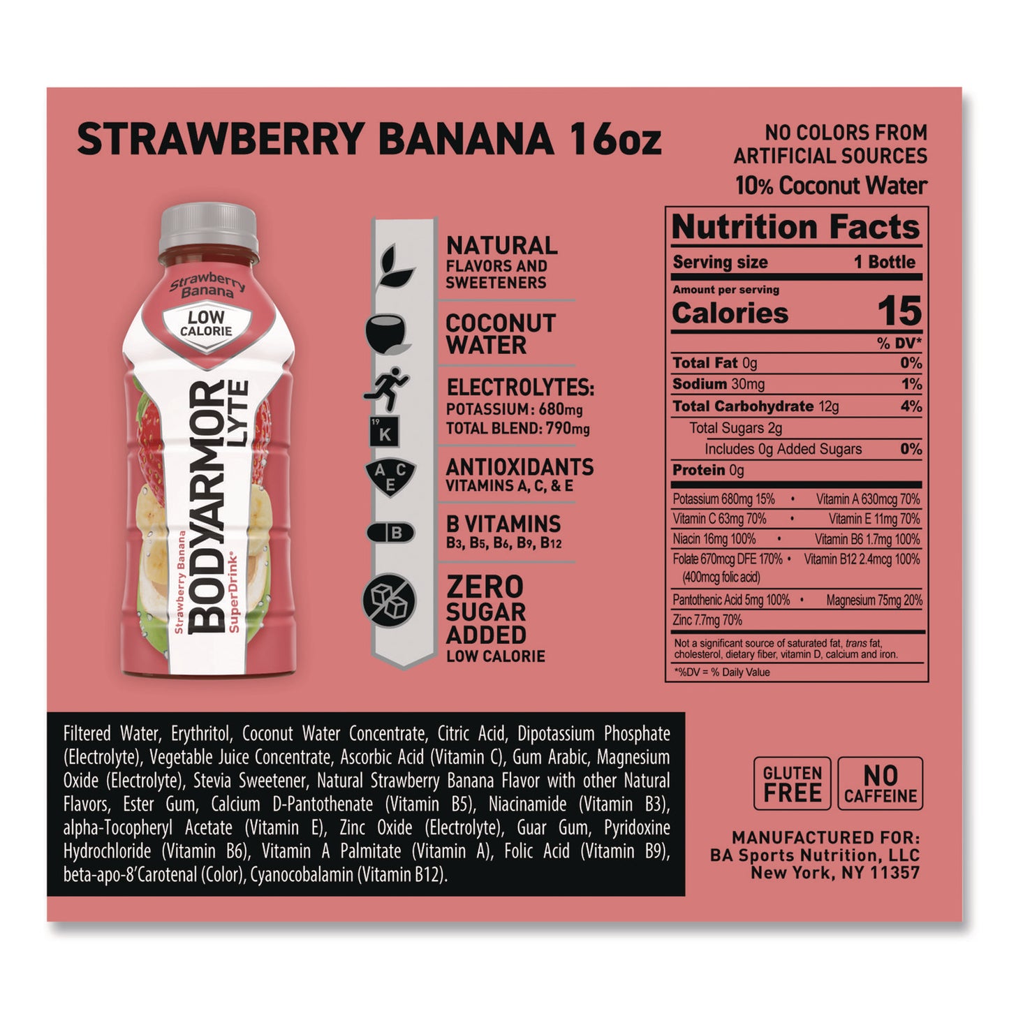 LYTE Sports Drink, Strawberry Banana, 16 oz Bottle, 12/Pack