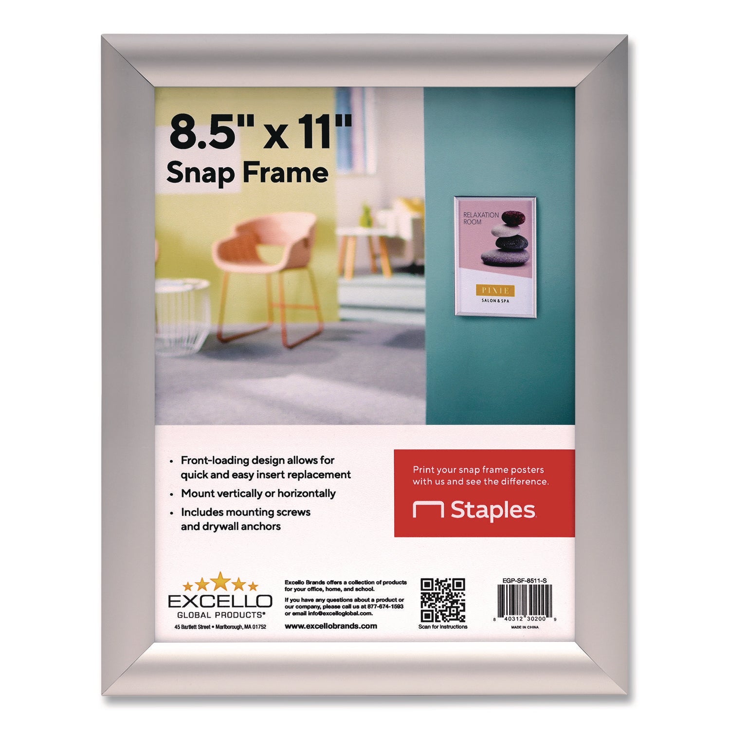 Poster Holder, Aluminum, 8.5 x 11, Silver