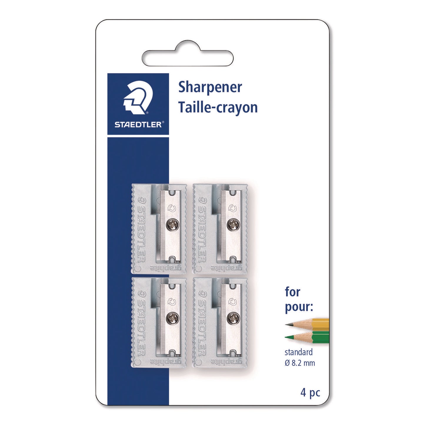 Handheld Manual Pencil Sharpener, 2.95 x 4.72 x 0.79, Gray/Silver, 4/Pack