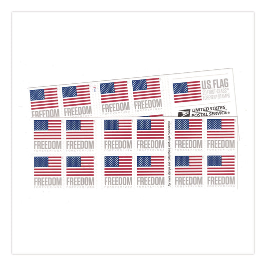 First-Class Forever Stamps, U.S. Flag, 20/Book