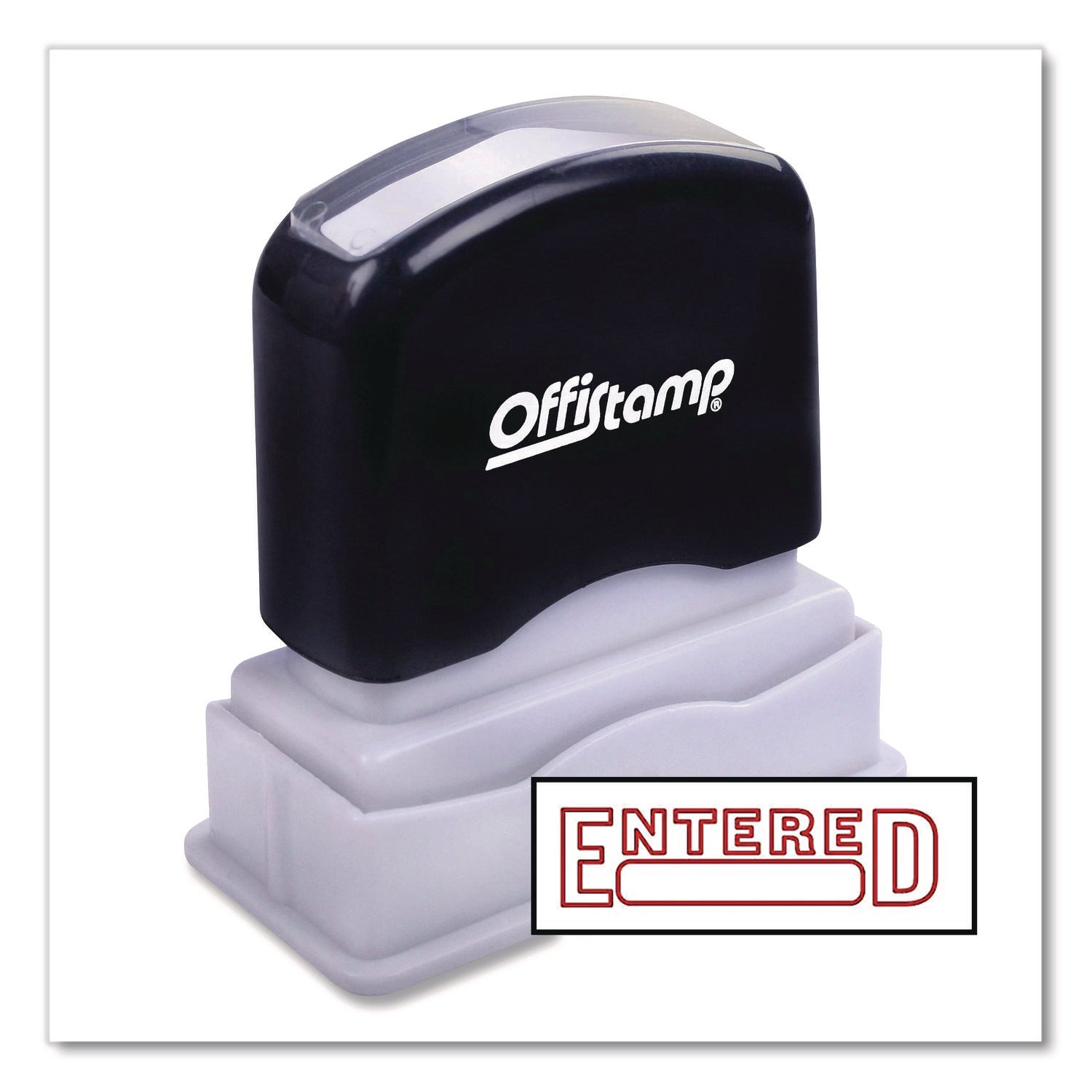 Pre-Inked Message Stamp With Blank Date Box, Entered, 1.63" X 0.38", Red Ink