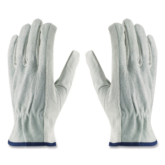 Top-Grain Leather Drivers Gloves with Shoulder-Split Cowhide Leather Back, Gunn Cut, Keystone Thumb, Large, Gray, Pair