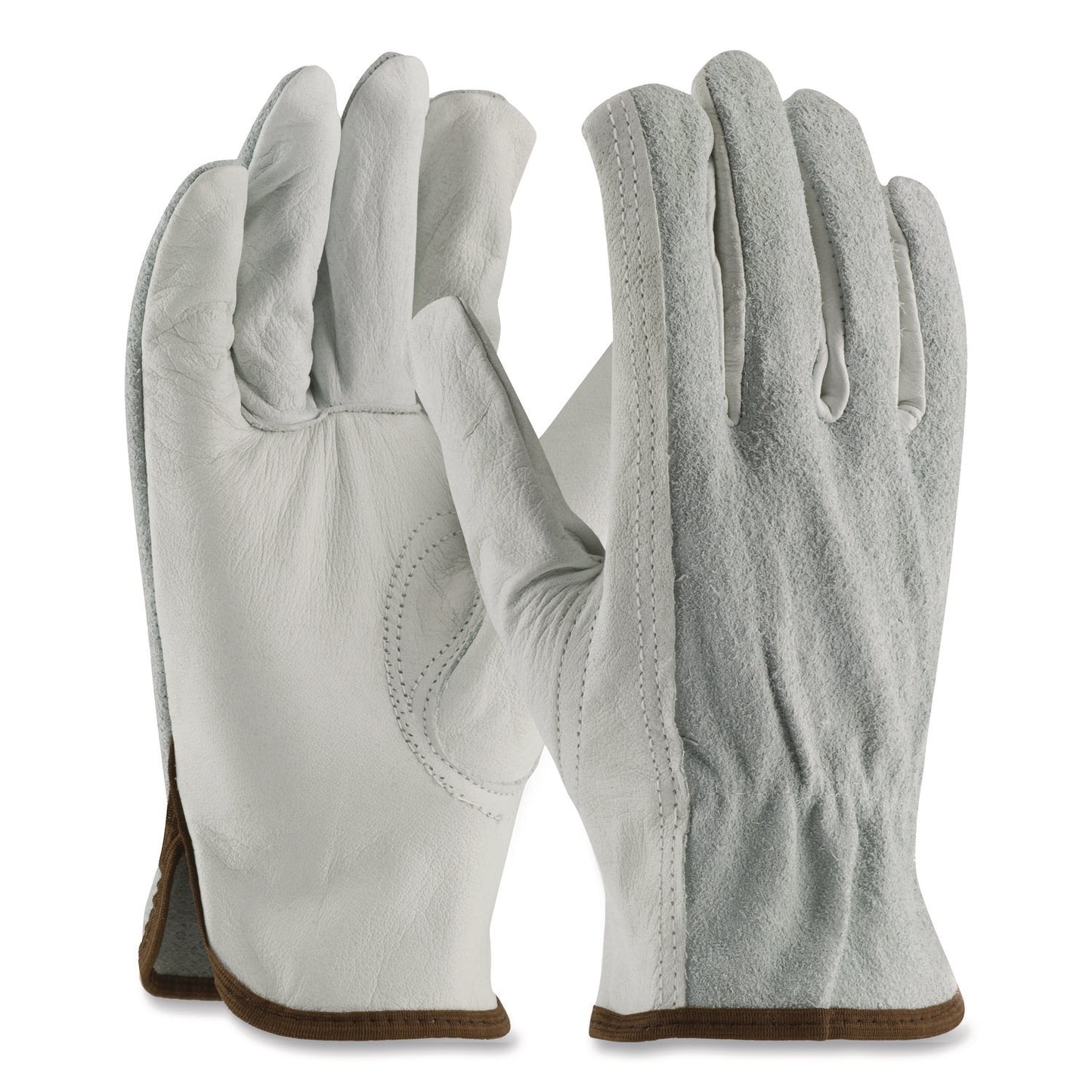 Top-Grain Leather Drivers Gloves with Shoulder-Split Cowhide Leather Back, Gunn Cut, Keystone Thumb, Medium, Gray, Pair