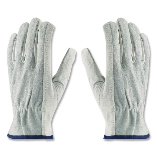 Top-Grain Leather Drivers Gloves with Shoulder-Split Cowhide Leather Back, Gunn Cut, Keystone Thumb, Medium, Gray, Pair