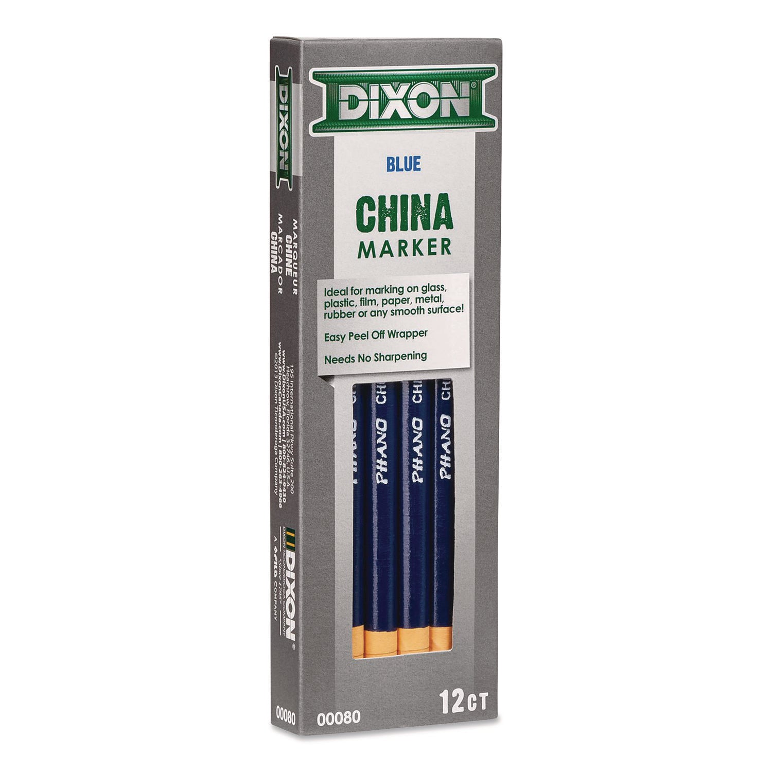 China Marker, 0.37" x 7", Blue, 12/Pack
