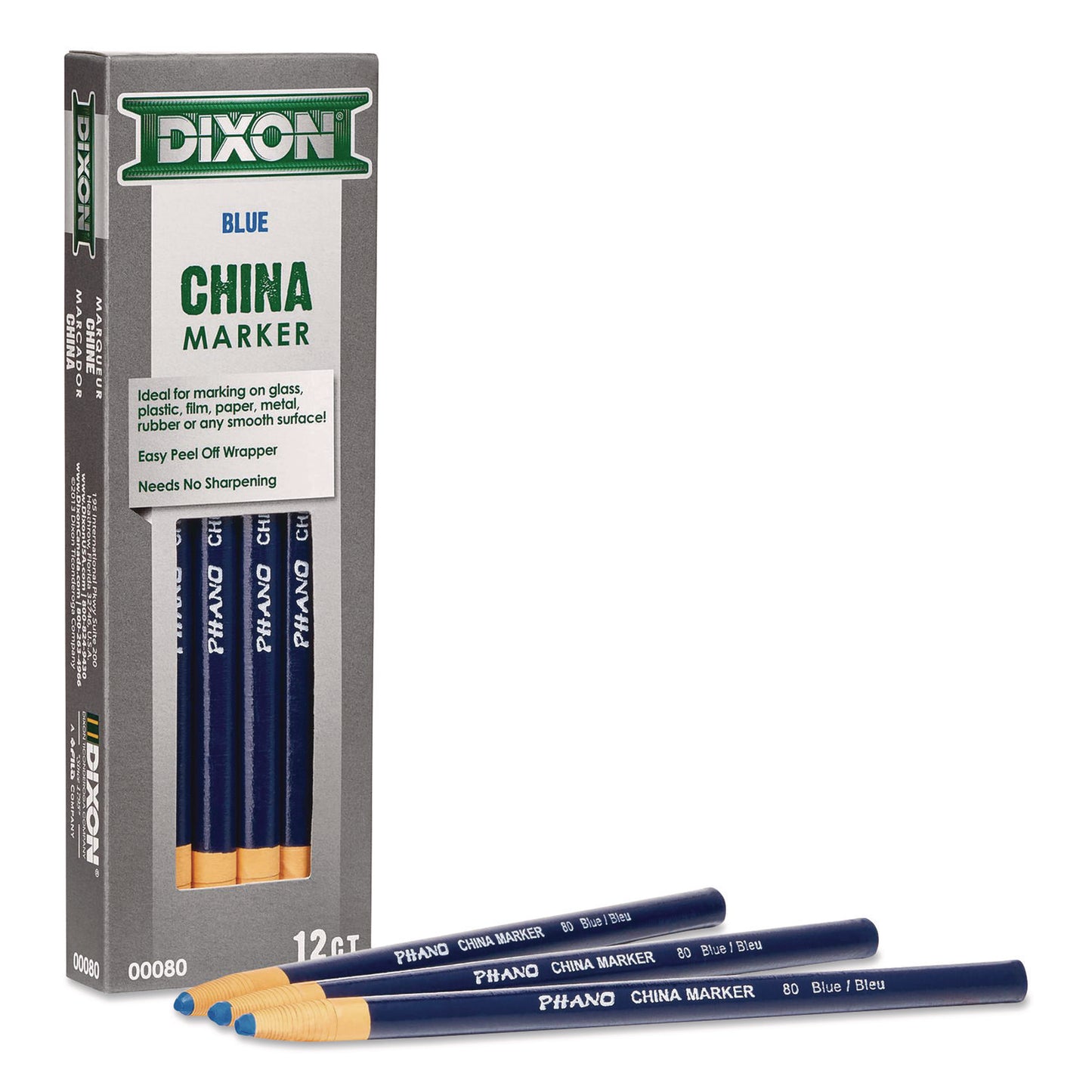 China Marker, 0.37" x 7", Blue, 12/Pack