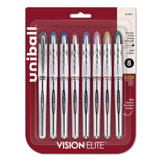 VISION ELITE Rollerball Pen, Stick, Bold 0.8 mm, Assorted Ink and Barrel Colors, 8/Pack