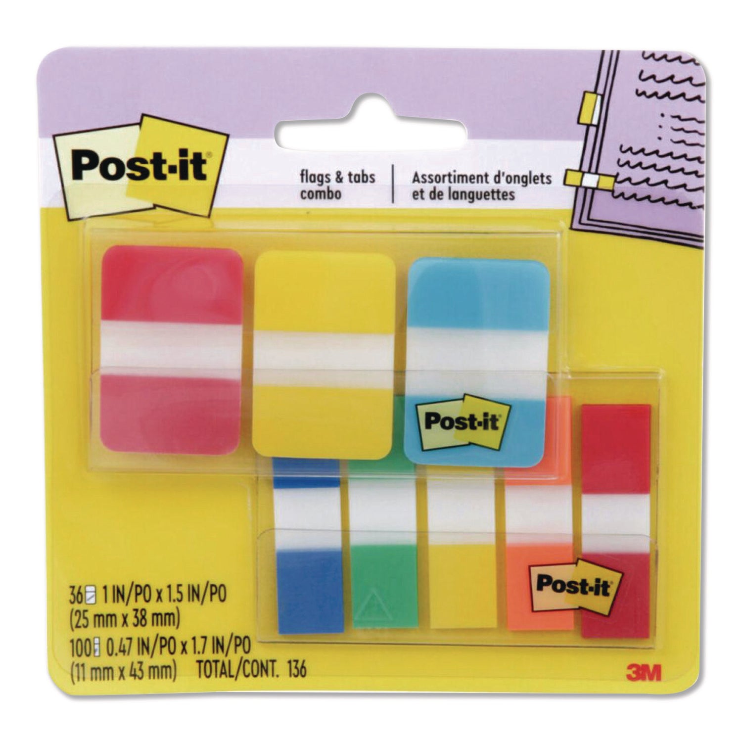 Tabs and Flags Combo Pack, 100 0.47" Flags, 36 1" Tabs, Assorted Colors