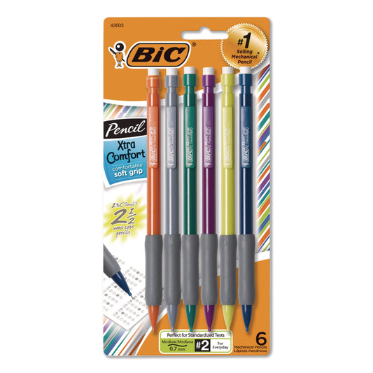 Xtra-Comfort Mechanical Pencil, 0.7 mm, HB (#2), Black Lead, Assorted Barrel Colors, 6/Pack