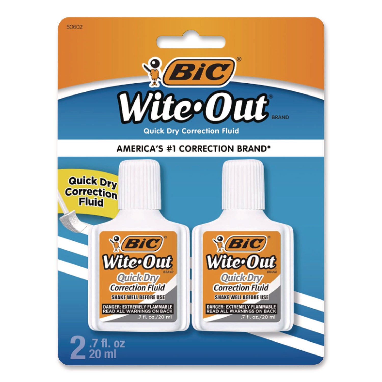 Wite-Out Quick Dry Correction Fluid, Foam Brush Tip Applicator, 0.68 oz Bottle, White, 2/Pack