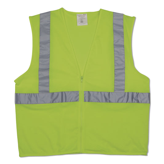 Zipper Safety Vest, Polyester Mesh, Large, Hi-Viz Lime Yellow
