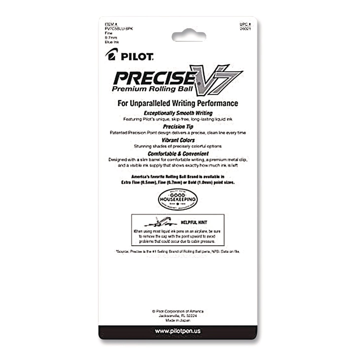 Precise V7 Rollerball Pen, Stick, Fine 0.7 mm, Blue Ink, Blue/Clear Barrel, 5/Pack
