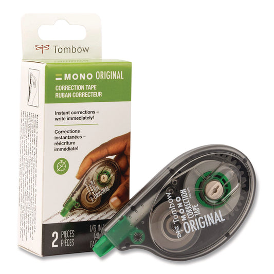 MONO Original Correction Tape Value Pack, Non-Refillable, 0.17" x 32.83 ft, Translucent Smoke/Green Dispenser, 2/Pack
