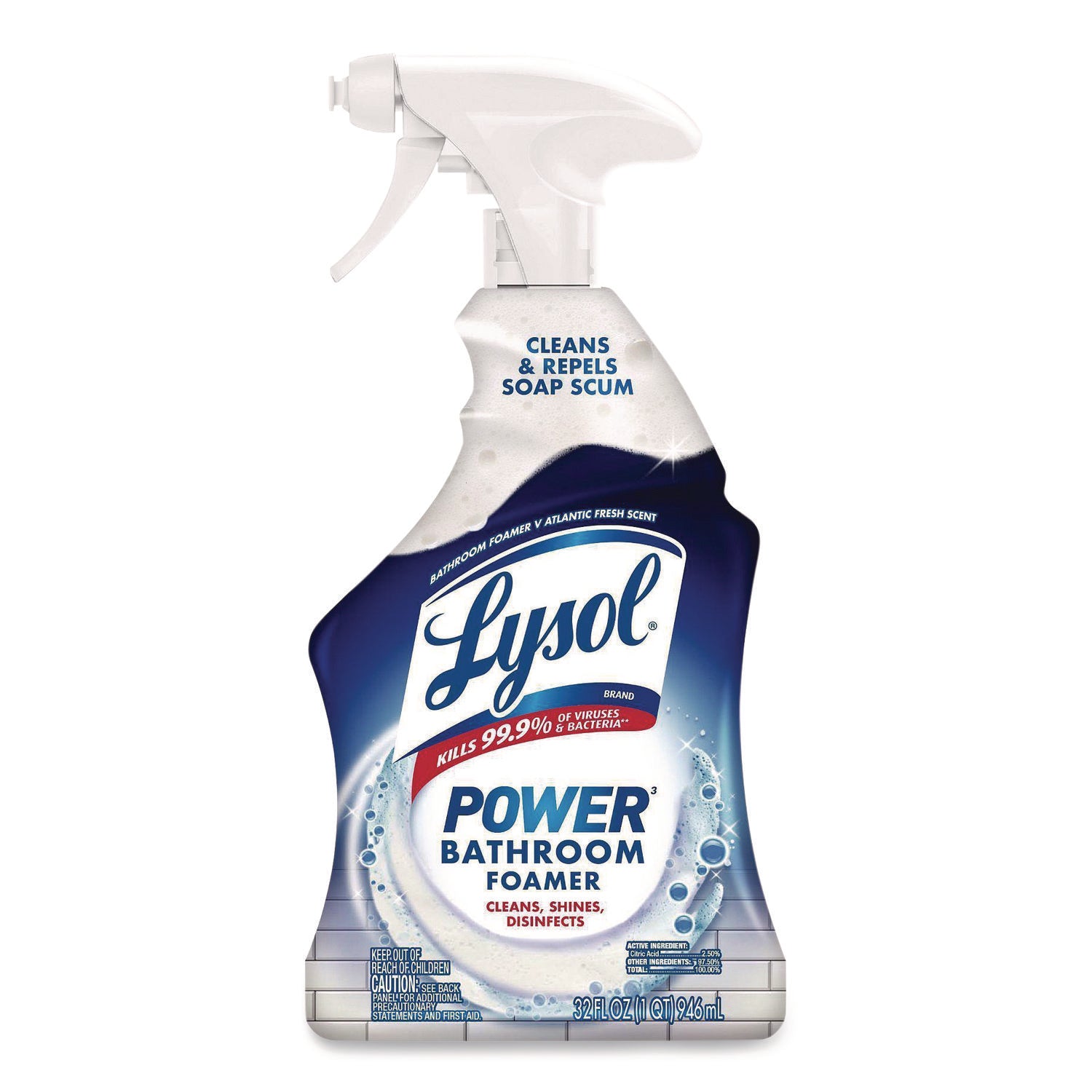 Disinfectant Power Bathroom Foamer, Liquid, Atlantic Fresh Scent, 32 oz Spray Bottle