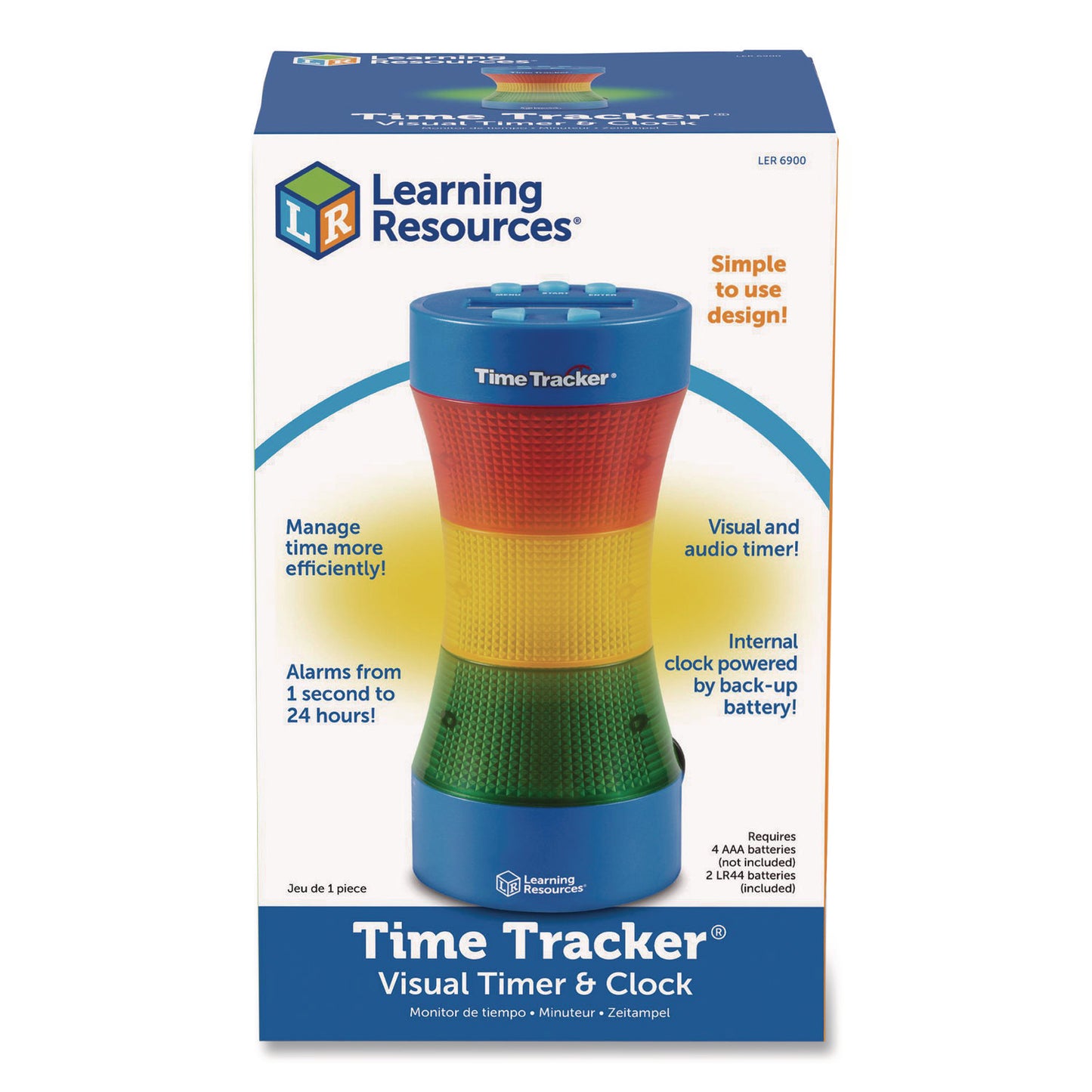 Time Tracker Visual Timer and Clock, LCD, 5.4 x 8.6 x 2.5, Assorted Colors