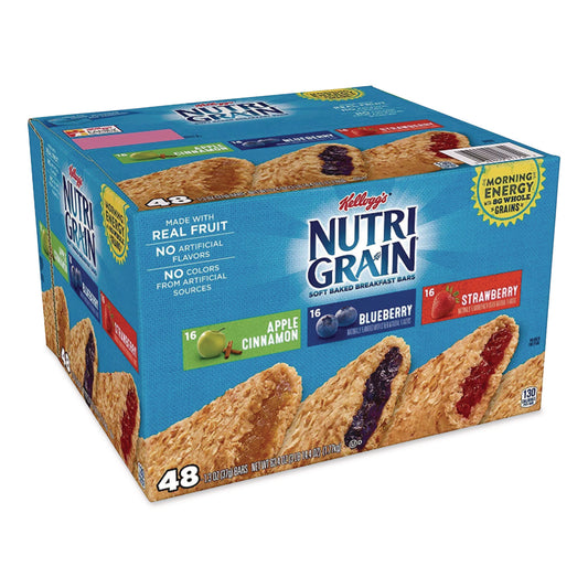 Nutri-Grain Soft Baked Breakfast Bars, Assorted, 1.3 oz Bar, 48/Carton