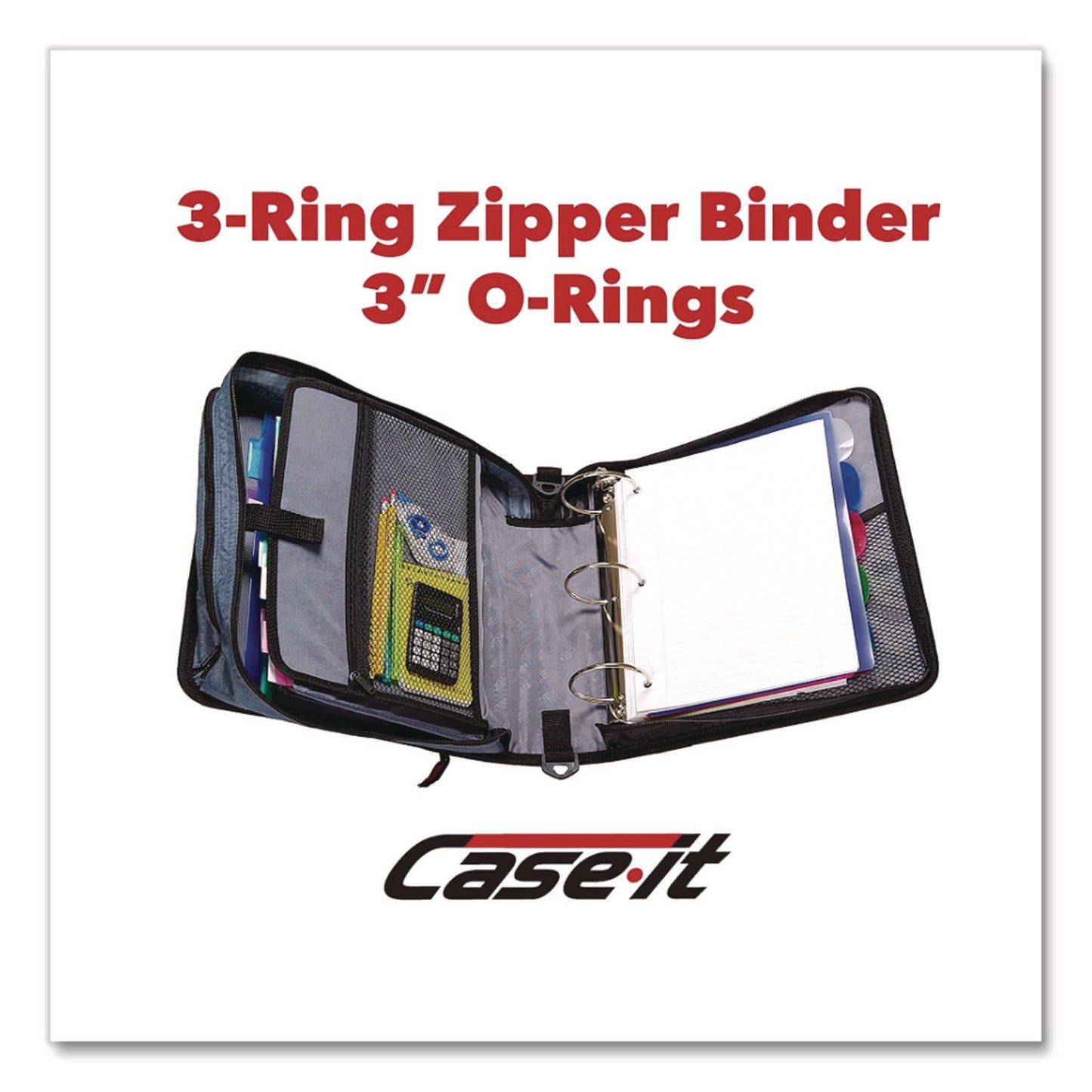Mighty Zip Tab Binder, 3 Rings, 3" Capacity, 11 X 8.5, Red