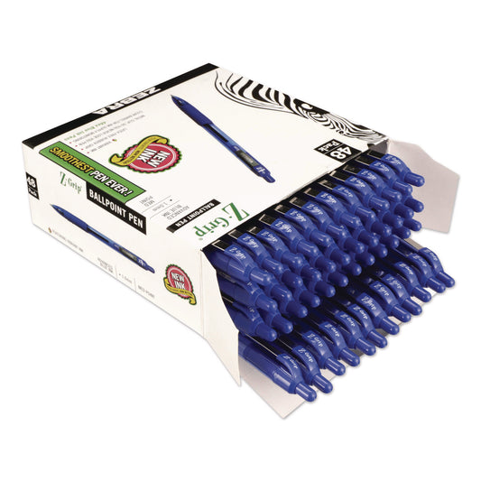 Z-Grip Ballpoint Pen, Retractable, Medium 1 mm, Blue Ink, Blue/Clear Barrel, 48/Pack