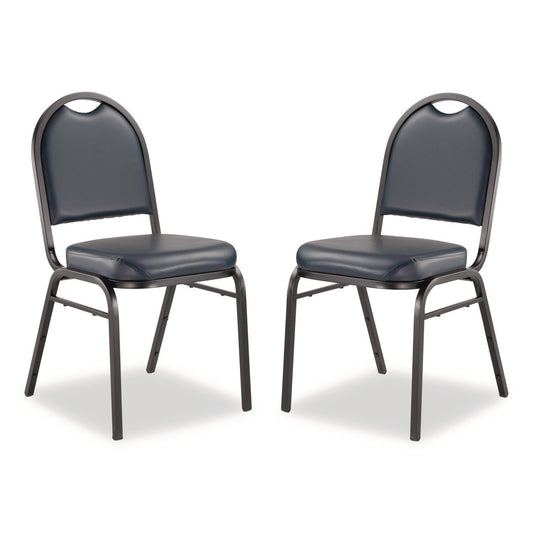 9200 Series Premium Upholstered Stack Chair, Vinyl, Supports 500 lb, 19" Seat Ht, Midnight Blue Seat/Back, Black Base,2/Pack