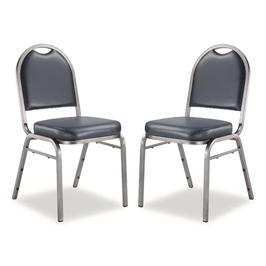 9200 Series Premium Upholstered Stack Chair, Vinyl, Supports 500 lb, 19" Seat Ht, Midnight Blue Seat/Back, Silver Base, 2/PK
