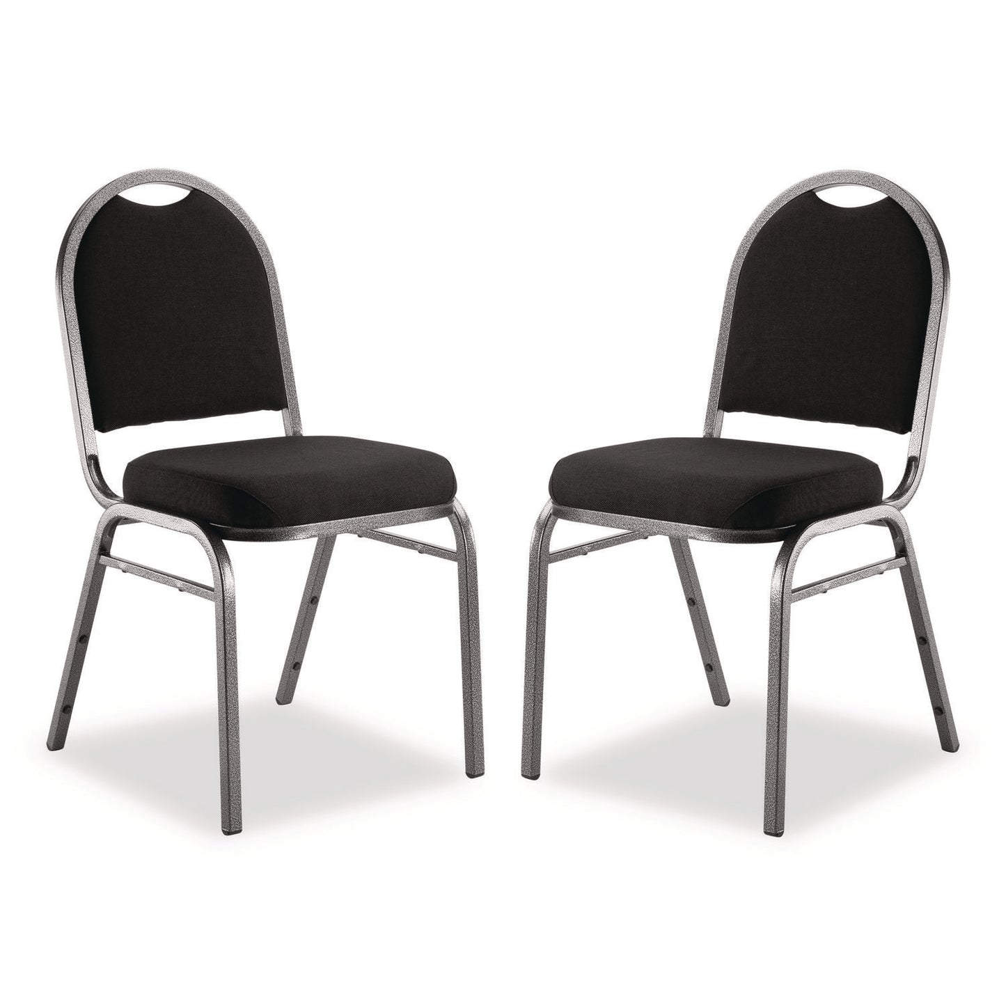 9200 Series Premium Upholstered Stack Chair, Fabric, Supports 500 lb, 19" Seat Ht, Ebony Black Seat/Back, Silver Base, 2/PK