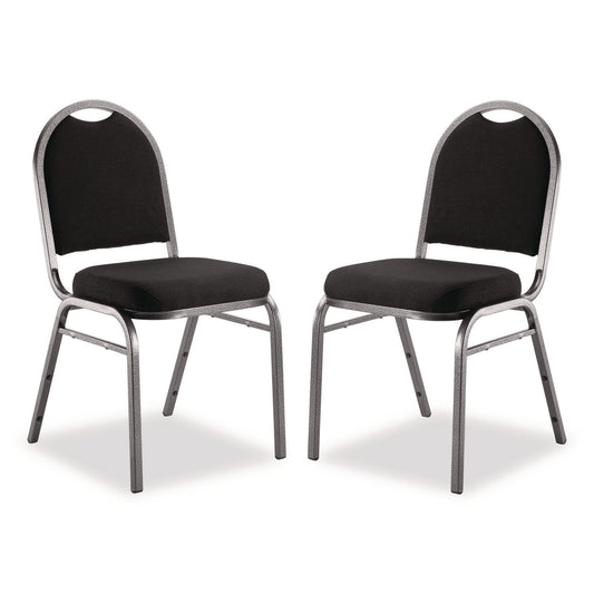 9200 Series Premium Upholstered Stack Chair, Fabric, Supports 500 lb, 19" Seat Ht, Ebony Black Seat/Back, Silver Base, 2/PK