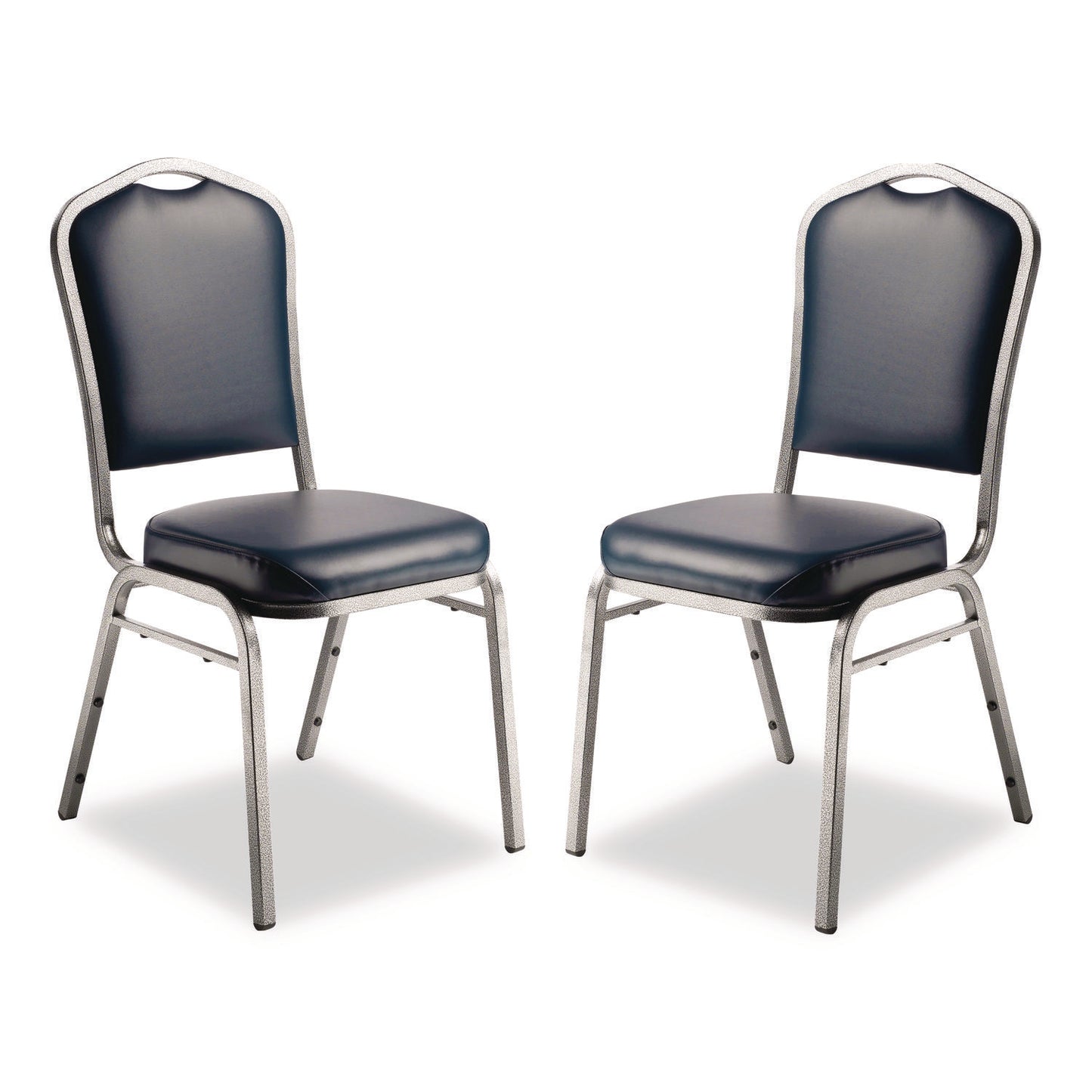 9300 Series Deluxe Upholstered Stack Chair, Vinyl, Supports 500 lb, 19" Seat Ht, Midnight Blue Seat/Back, Silver Base, 2/Pack