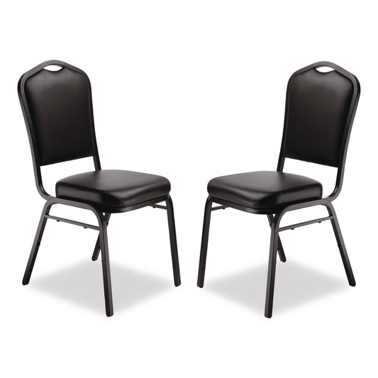 9300 Series Deluxe Upholstered Stack Chair, Vinyl, Supports Up to 500 lb, 19" Seat Height, Black Seat/Back/Base, 2/Pack