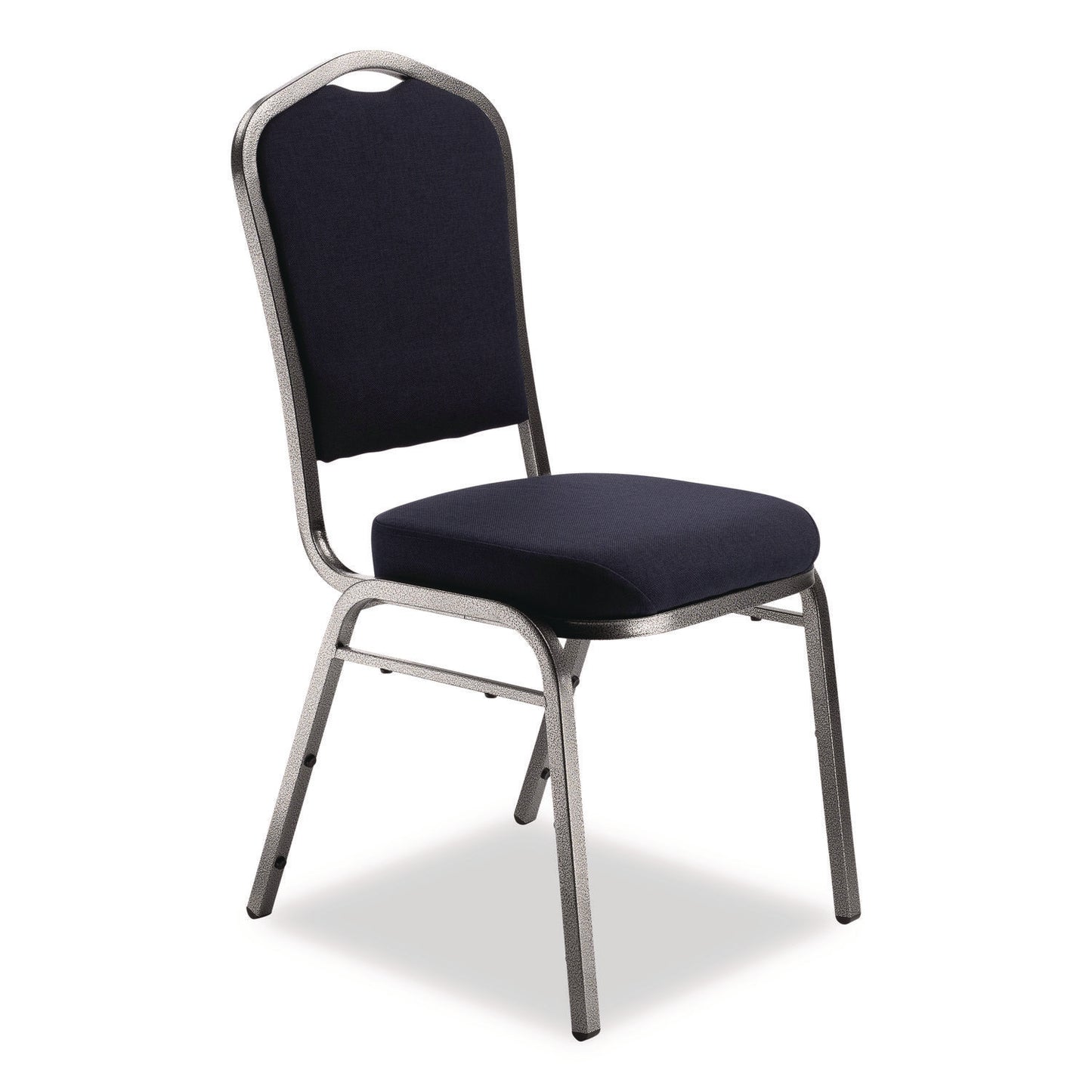 9300 Series Deluxe Upholstered Stack Chair, Fabric, Supports 500 lb, 19" Seat Ht, Midnight Blue Seat/Back, Silver Base, 2/PK