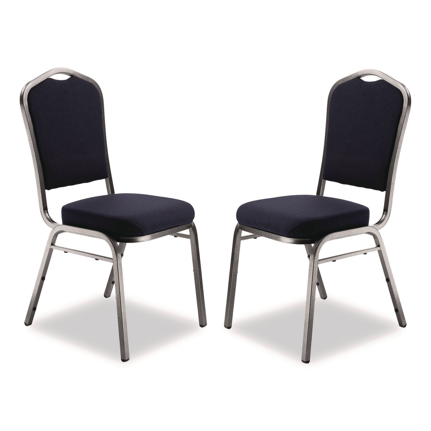9300 Series Deluxe Upholstered Stack Chair, Fabric, Supports 500 lb, 19" Seat Ht, Midnight Blue Seat/Back, Silver Base, 2/PK