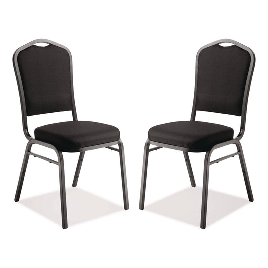 9300 Series Deluxe Upholstered Stack Chair, Fabric, Supports 500 lb, 19" Seat Height, Ebony Black Seat/Back, Black Base, 2/PK