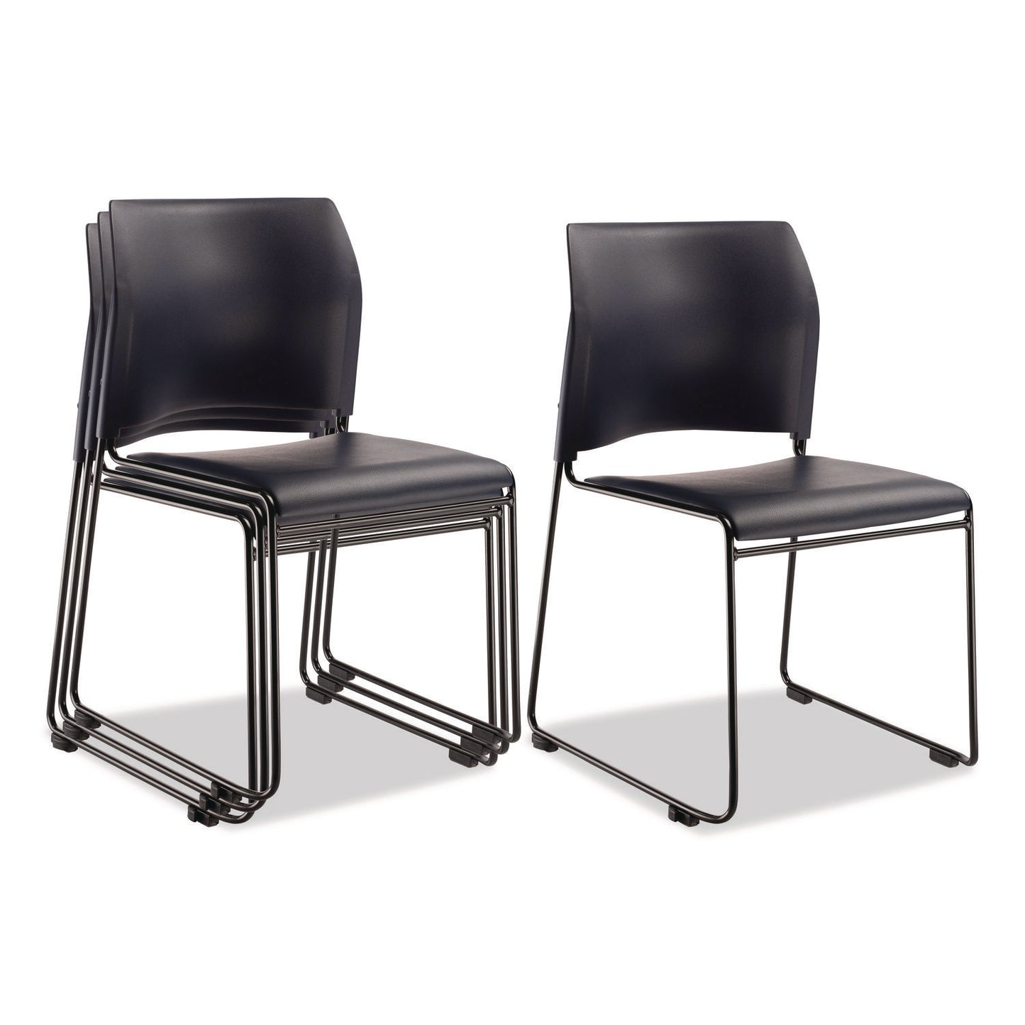 8700 Series Cafetorium Plush Vinyl Stack Chair, Supports Up to 500 lb, 18" Seat Height, Blue Seat/Back, Black Base, 4/Carton