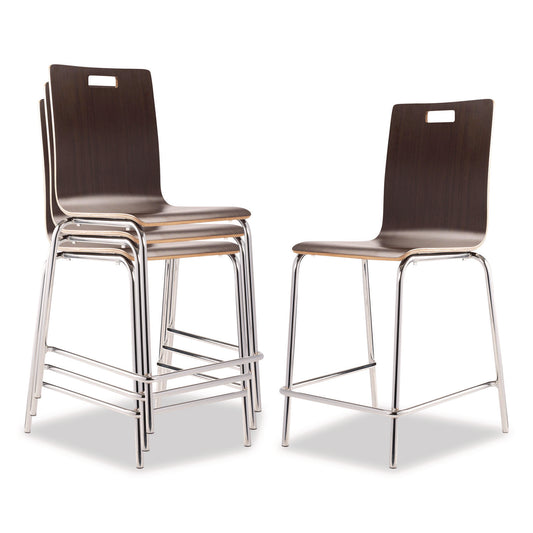 Bushwick Series Bentwood Stool, Counter Height, Supports Up to 500 lb, 24" Seat Height, Espresso Seat/Back, Chrome Base, 4/CT