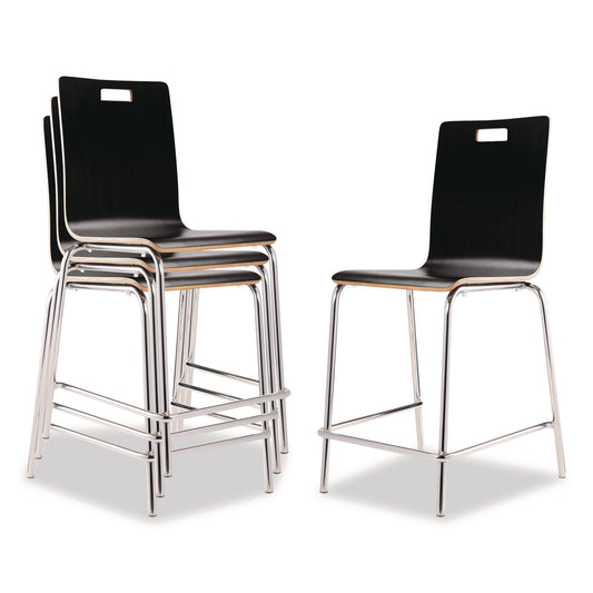 Bushwick Series Bentwood Stool, Counter Height, Supports Up to 500 lb, 24" Seat Height, Black Seat/Back, Chrome Base, 4/CT