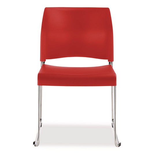 8800 Series Cafetorium Plastic Stack Chair, Supports Up to 500 lb, 18" Seat Height, Red Seat, Red Back, Chrome Base, 4/Carton