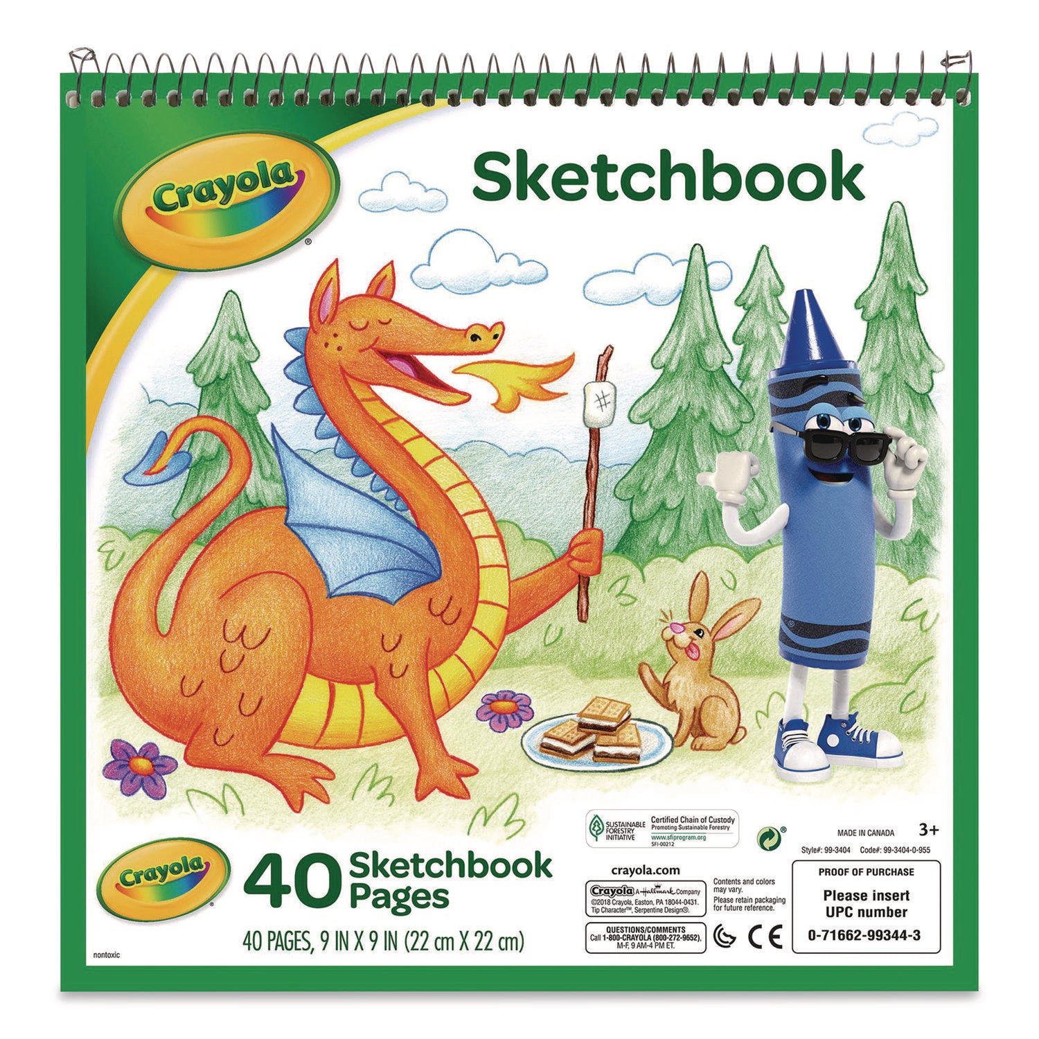 Wirebound Sketchbook, Animal Animations Gold/Green Cover, Unruled, (40) White 9 x 9 Sheets