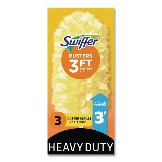 Heavy Duty Dusters With Extendable Handle, 14" To 3 Ft Handle, 1 Handle And 3 Dusters/kit