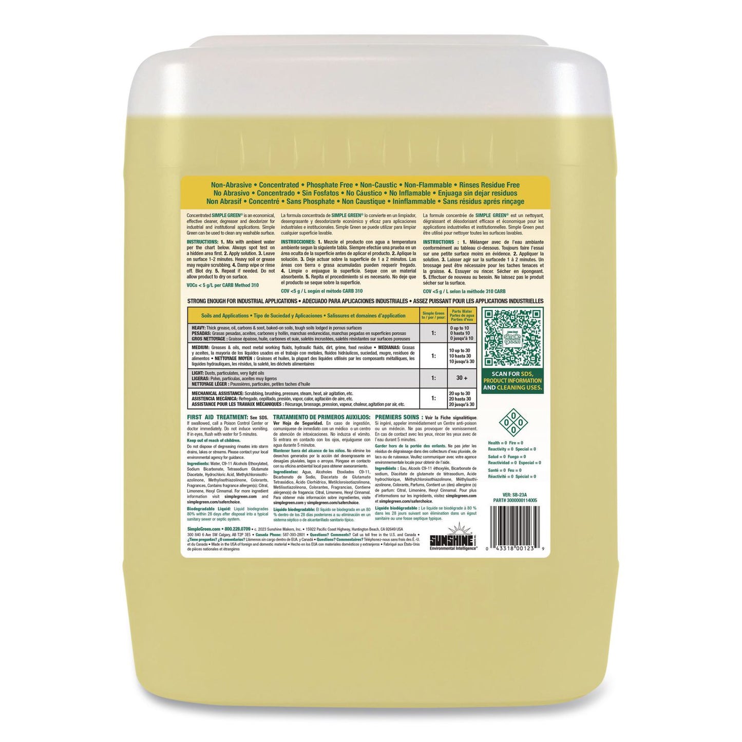 Industrial Cleaner and Degreaser, Lemon Scent, 5 gal Pail