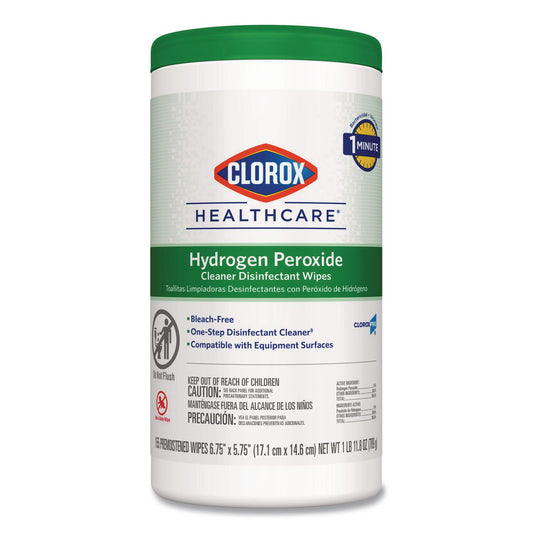 Hydrogen Peroxide Cleaner Disinfectant Wipes, 6.75 x 5.75, Unscented, 155 Wipes/Canister