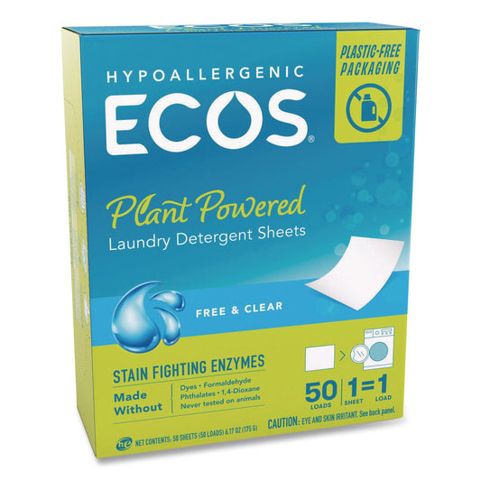 Liquidless Laundry Detergent Sheets, Free and Clear, 50 Sheets/Box
