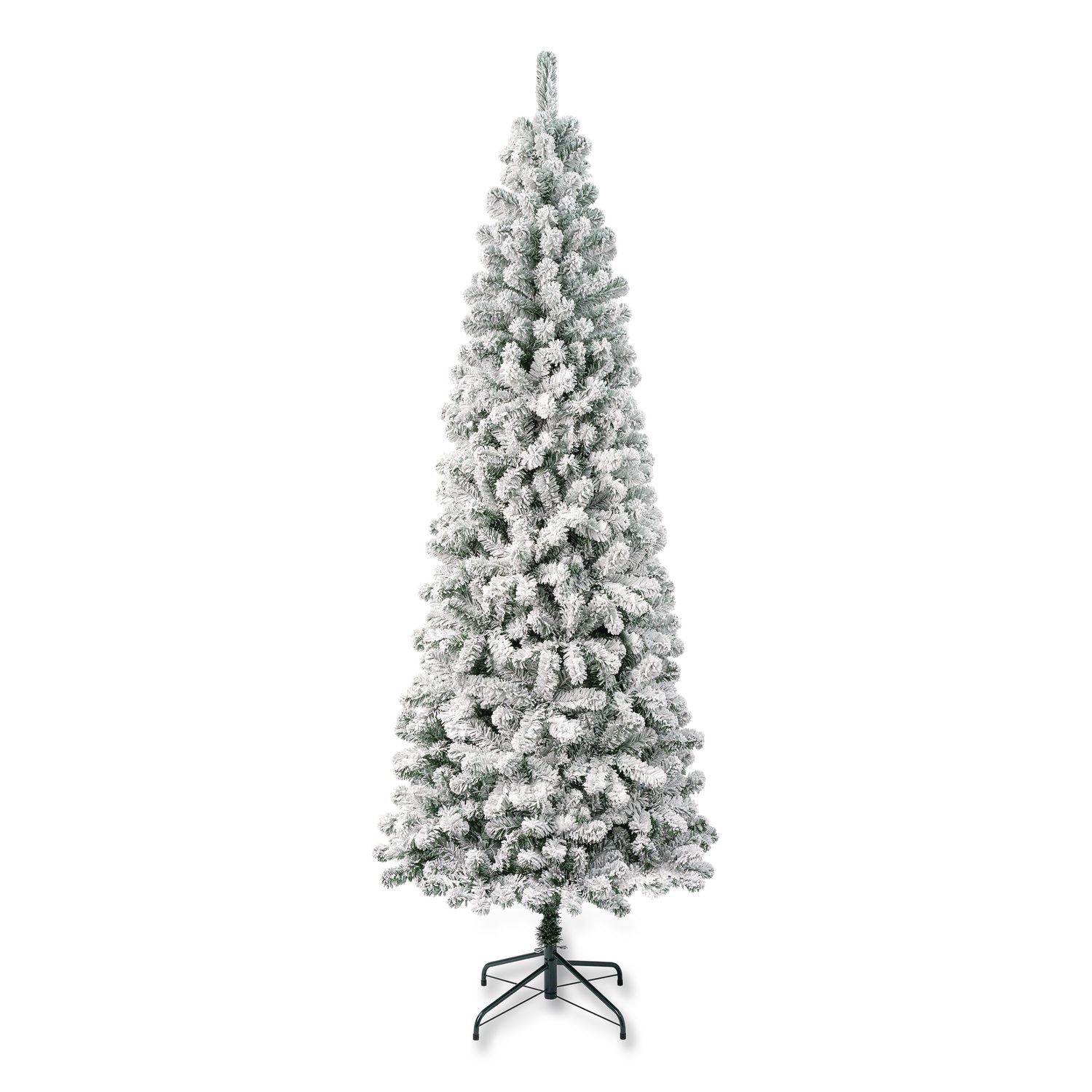Acacia Medium Flocked Tree, 34" x 34" x 88.5" Green Tree, Green Tree Stand