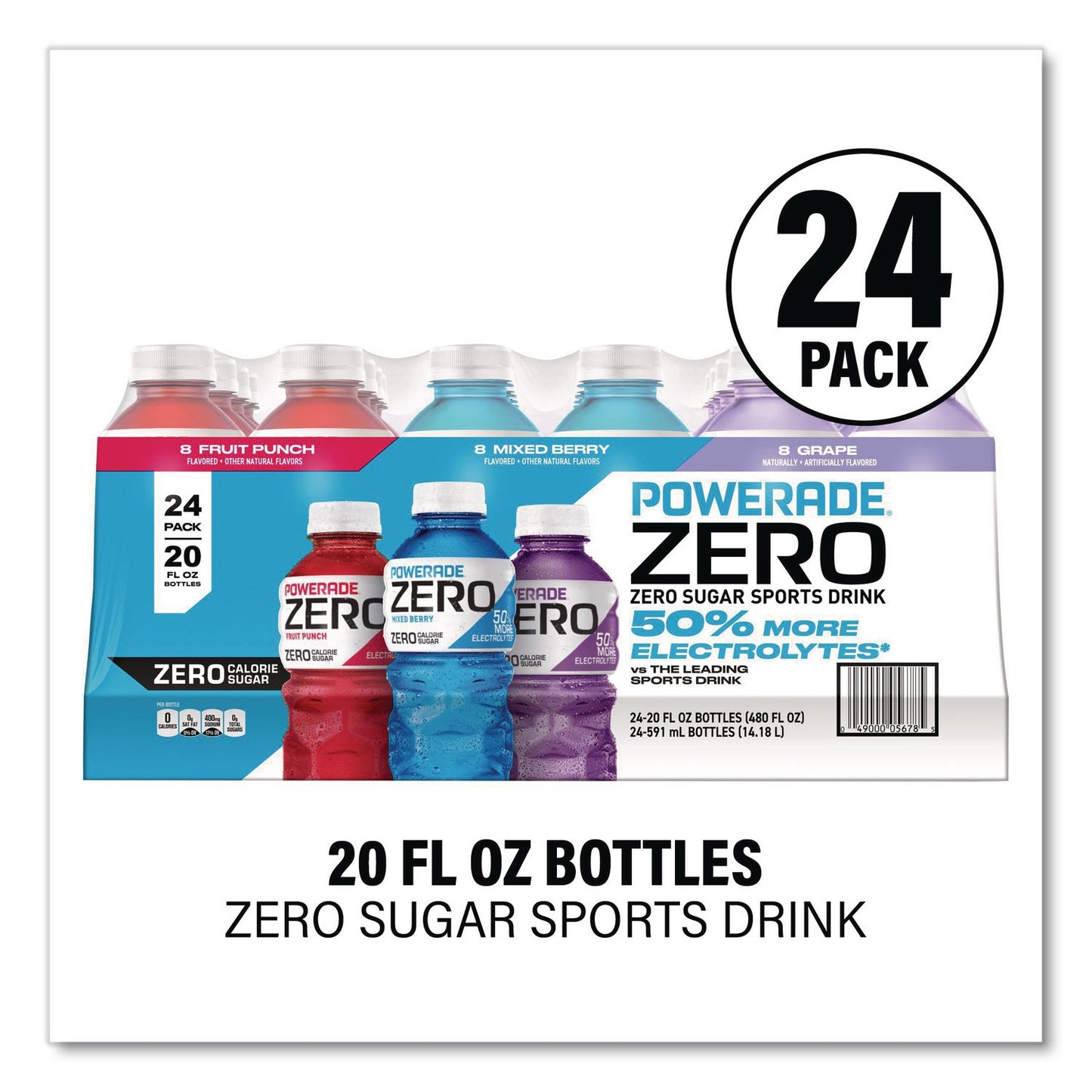 Zero Sports Drink, Assorted Flavors, 20 oz, 24/Carton