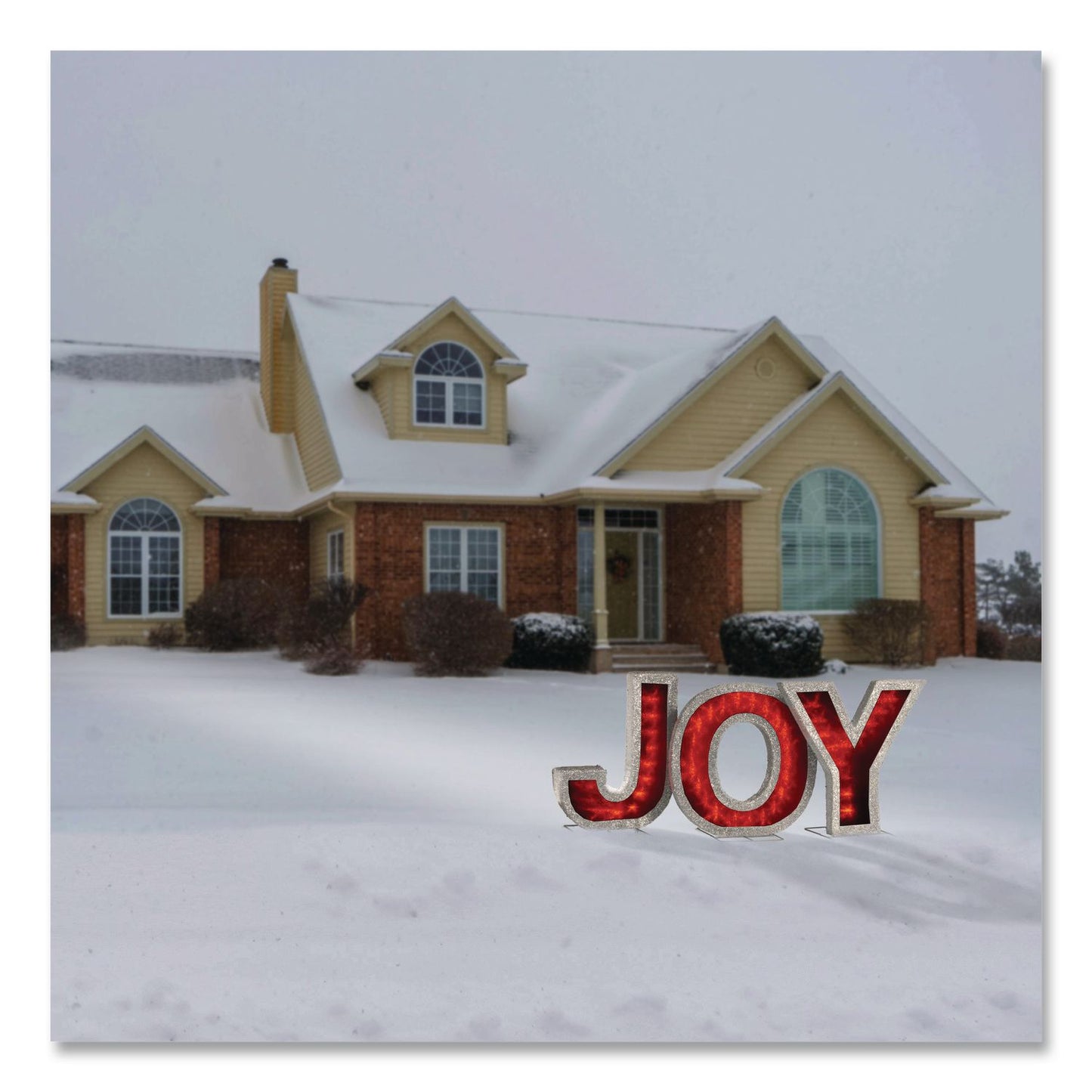 Pre-Lit LED JOY Decoration, AC Powered, Blue/Green/Red LED Lights, 1.75" x 55" x 18", Red