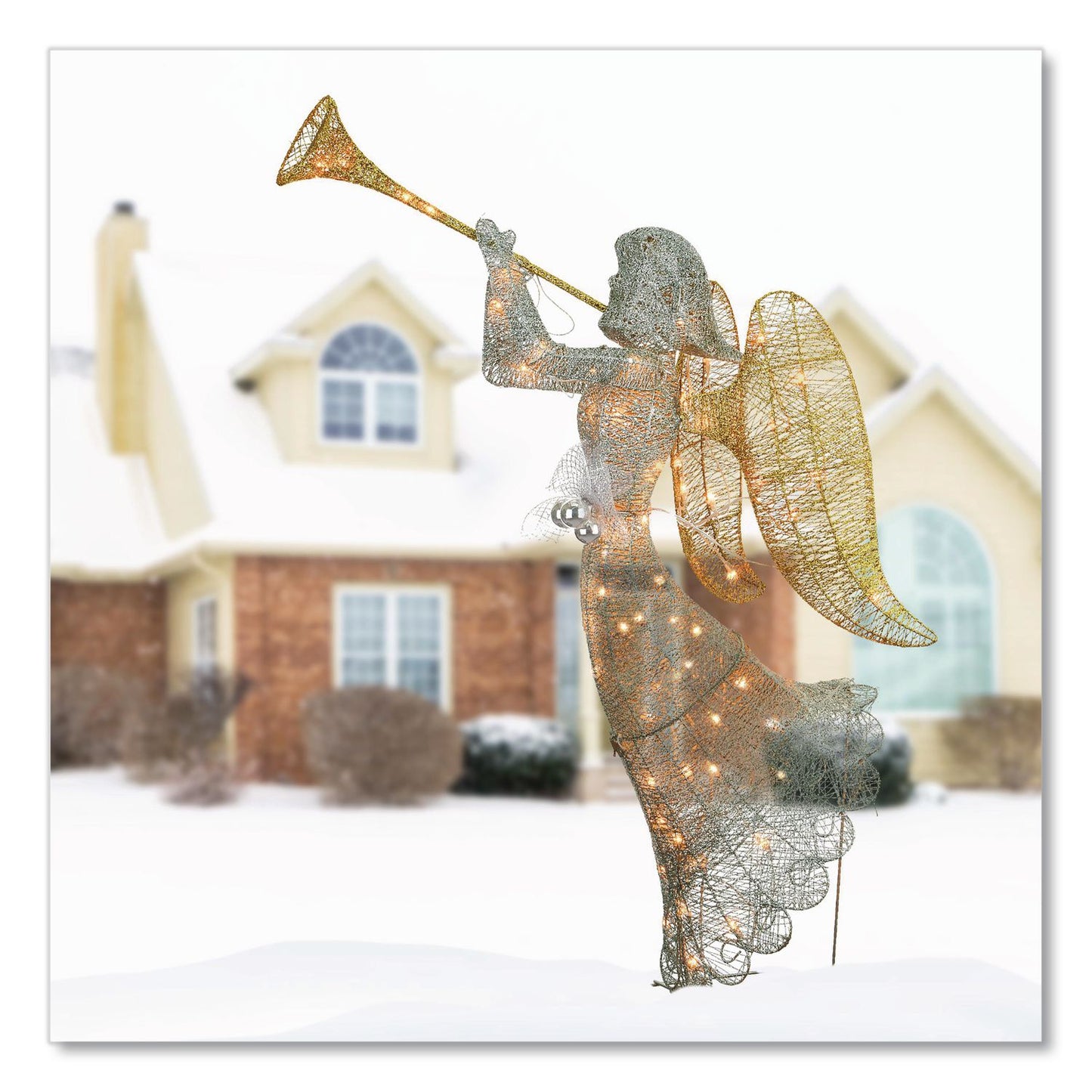 Silver Angel Decor, AC Powered, Cool White LED Lights, 24" x 30 "x 48", Silver