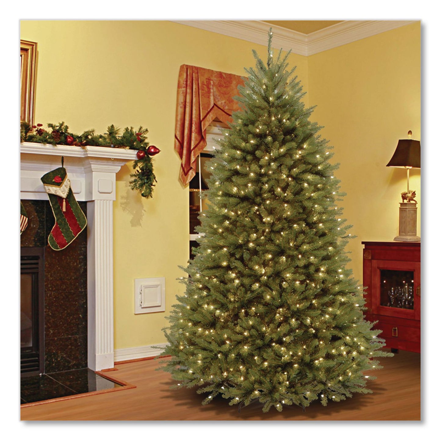 Pre-Lit Dunhill Fir Tree with PowerConnect, Dual Color Lights, 52" x 52" x 84", Green Tree, Green Tree Stand